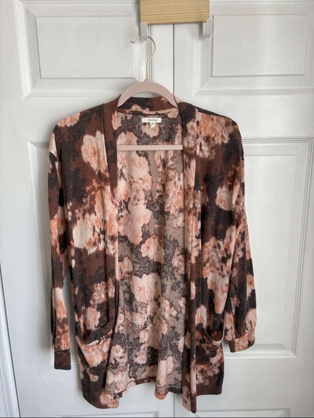 Maurices Brown and Pink Tie-Dye Open Cardigan